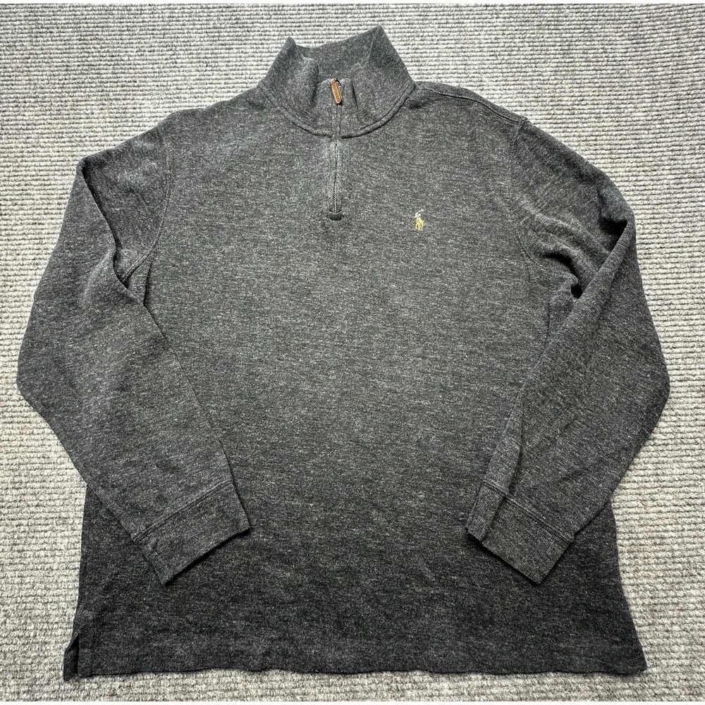 Polo‎ Ralph Lauren Sweater Mens Large Gray 1/4 Zip Mock Neck Estate Rib Cotton